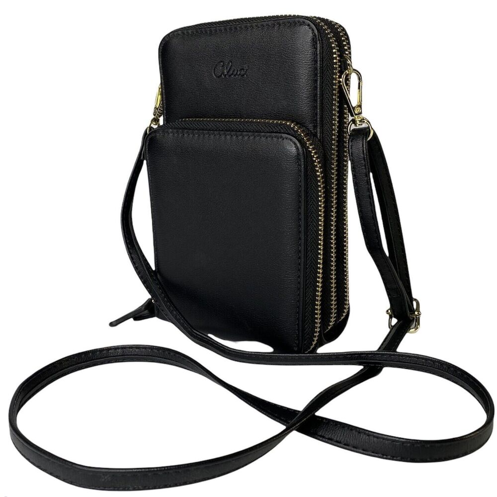 Cluci Small‎ Black Crossbody Purse Bag Multi Pocket Travel Wallet Clutch Fashion